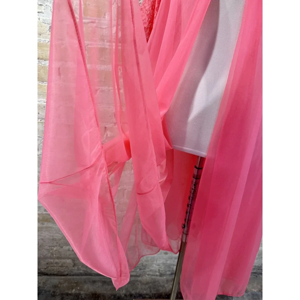 Pink Chiffon Nightgown Peignoir Robe Barbie Ballerina Sissy Coquette Vintage 60s - Picture 11 of 15